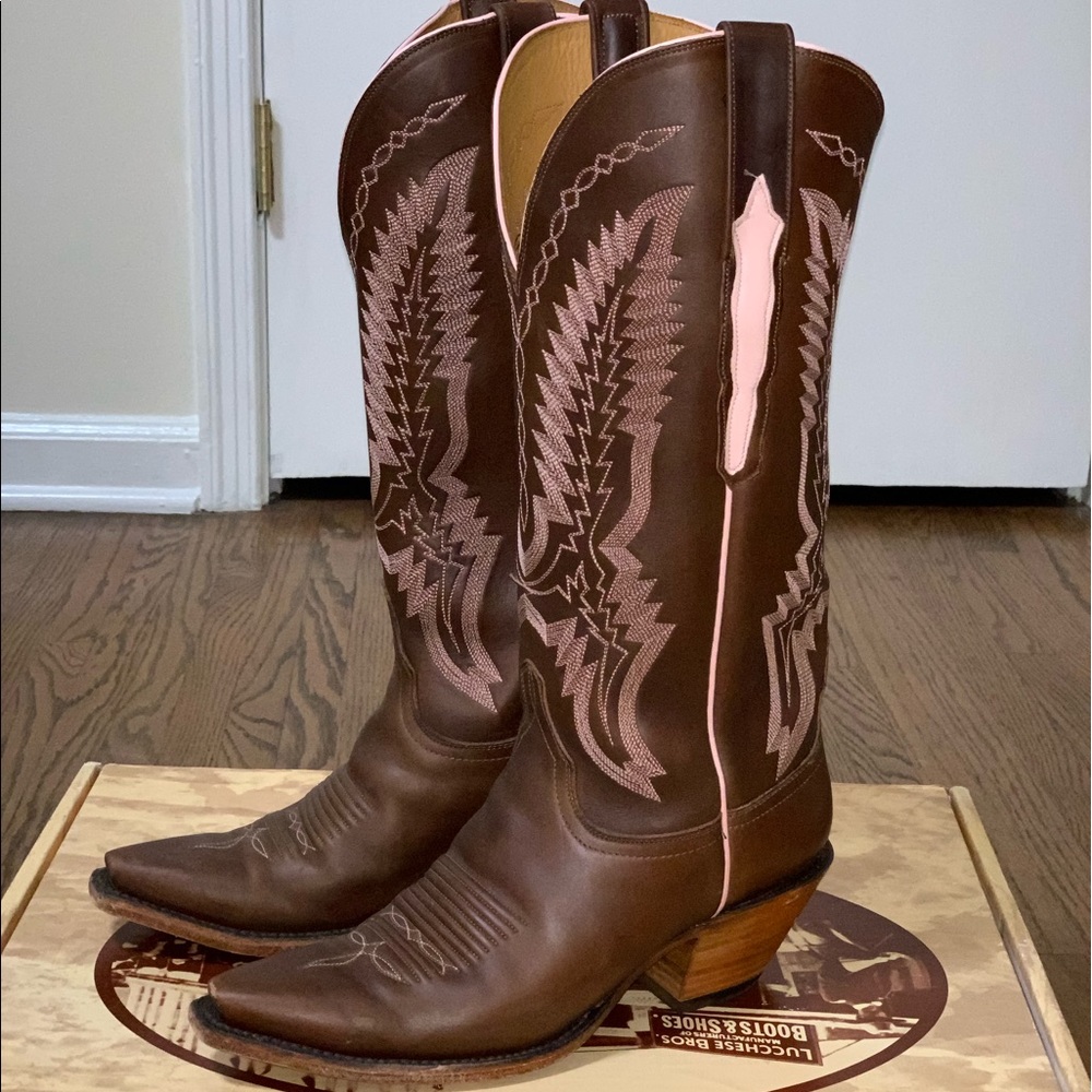 Lucchese Chocolate Calf Leather Cowboy Boots